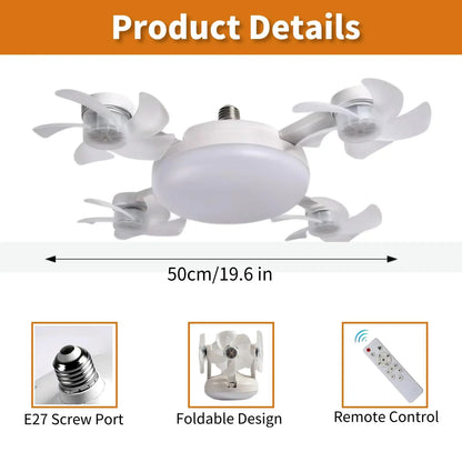 Screw in Ceiling Fan with Remote Control Light Bulb Dimmable 3 Color Temperatures & 3 Wind Speeds for Bedroom, Kitchen (4 Head)