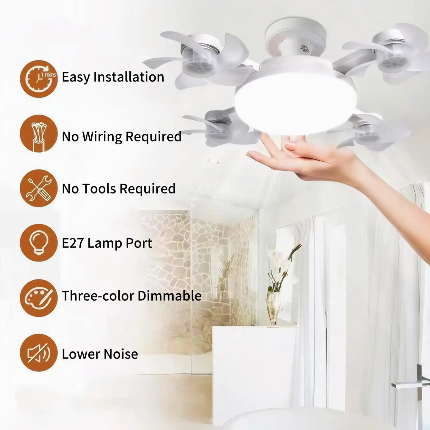 Screw in Ceiling Fan with Remote Control Light Bulb Dimmable 3 Color Temperatures & 3 Wind Speeds for Bedroom, Kitchen (4 Head)