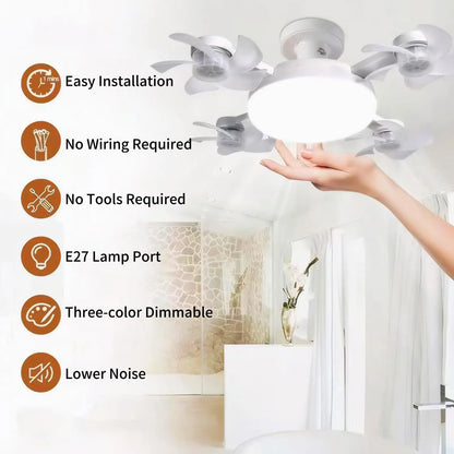 Screw in Ceiling Fan with Remote Control Light Bulb Dimmable 3 Color Temperatures & 3 Wind Speeds for Bedroom, Kitchen (4 Head)